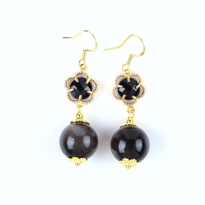 Handgefertigte Kristallstein Ohrringe Silberglanz Obsidian Edelstein Perlen Anhänger Ohrringe Heilende Kristallstein Ohrringe