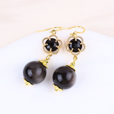 Handgefertigte Kristallstein Ohrringe Silberglanz Obsidian Edelstein Perlen Anhänger Ohrringe Heilende Kristallstein Ohrringe