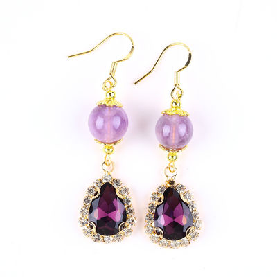 Handgefertigte Ehrenstücke aus Edelsteinen Natur Amethyst Perlen Anhänger Ohrringe Heilende Amethyst Kristallstein Ohrringe