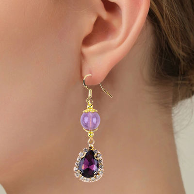 Handgefertigte Ehrenstücke aus Edelsteinen Natur Amethyst Perlen Anhänger Ohrringe Heilende Amethyst Kristallstein Ohrringe
