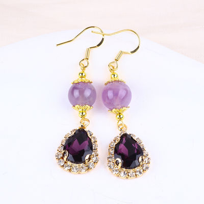Handgefertigte Ehrenstücke aus Edelsteinen Natur Amethyst Perlen Anhänger Ohrringe Heilende Amethyst Kristallstein Ohrringe