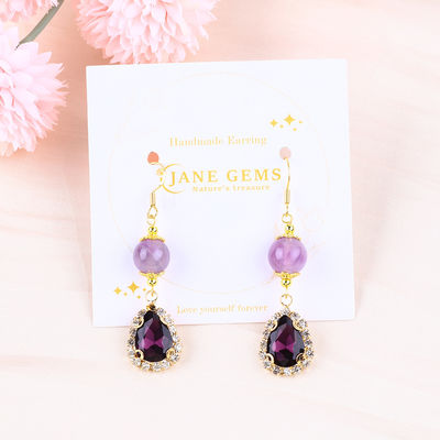 Handgefertigte Ehrenstücke aus Edelsteinen Natur Amethyst Perlen Anhänger Ohrringe Heilende Amethyst Kristallstein Ohrringe