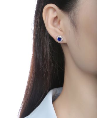 Blau 925 Sterling Silber Zirkon Runder Edelstein Stud Ohrringe zum Geschenken