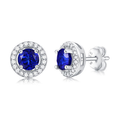 Blau 925 Sterling Silber Zirkon Runder Edelstein Stud Ohrringe zum Geschenken