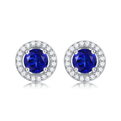 Blau 925 Sterling Silber Zirkon Runder Edelstein Stud Ohrringe zum Geschenken