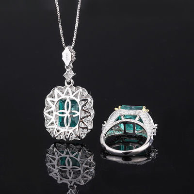 Zirkon Quadrat Edelstein Halskette Anhänger Ring Set zum Geburtstagsgeschenk