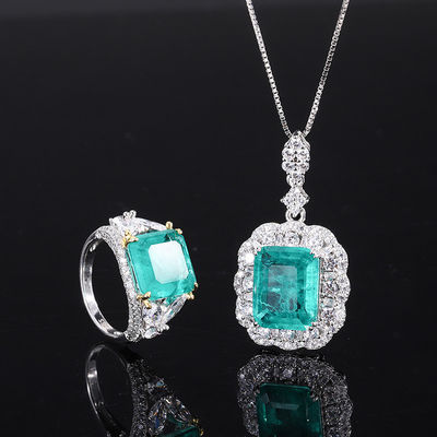 Zirkon Quadrat Edelstein Halskette Anhänger Ring Set zum Geburtstagsgeschenk