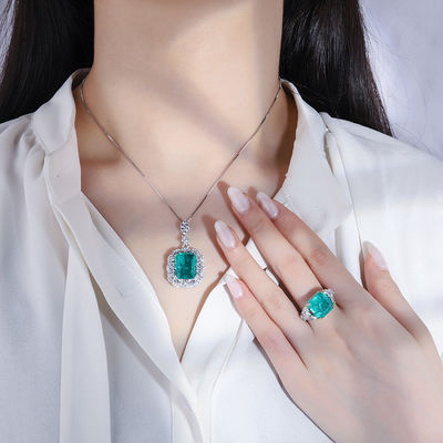 Zirkon Quadrat Edelstein Halskette Anhänger Ring Set zum Geburtstagsgeschenk