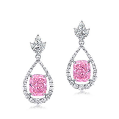 Stylische 925 Sterling Silber Rosa Edelstein Oval Halo Ohrringe