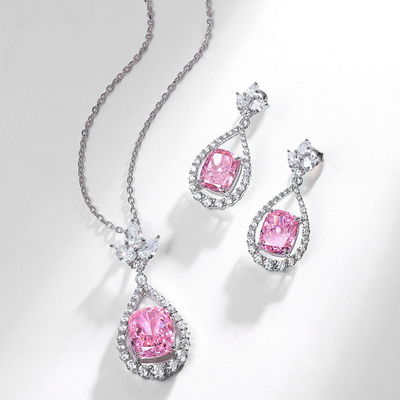 Stylische 925 Sterling Silber Rosa Edelstein Oval Halo Ohrringe