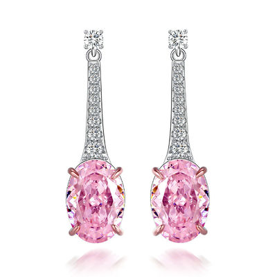 925 Sterling Silber Zirkon Lange ovale Ohrringe angepasste Farbe