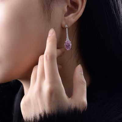 925 Sterling Silber Zirkon Lange ovale Ohrringe angepasste Farbe