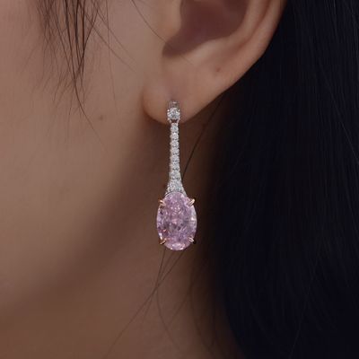 925 Sterling Silber Zirkon Lange ovale Ohrringe angepasste Farbe