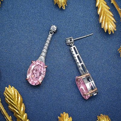 925 Sterling Silber Zirkon Lange ovale Ohrringe angepasste Farbe