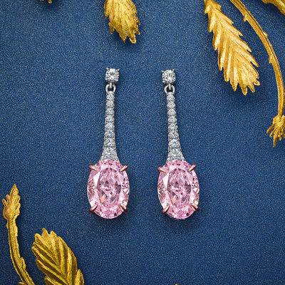 925 Sterling Silber Zirkon Lange ovale Ohrringe angepasste Farbe