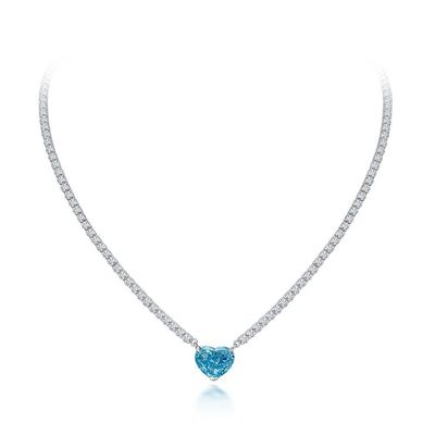 Elegante Herzform Aqua Blau 925 Sterling Silber Herz Edelstein Halskette
