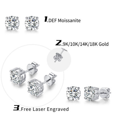 18k Gold Moissanite Diamant-Stud-Ohrringe Weißgold Unterstützung Anpassung