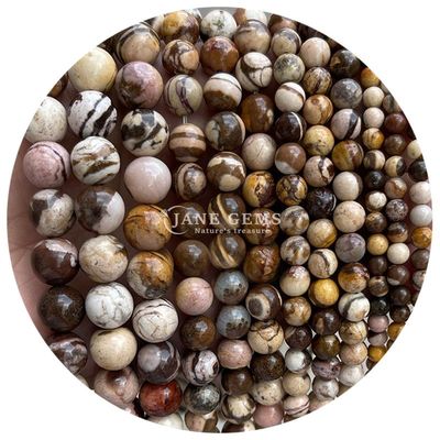 Großhandel Naturstein Runde Lockerperlen 8mm Rosa Zebra Jaspische Lockerperlen Tourmalin Runde Perlen Abstandsmesser für Schmuck