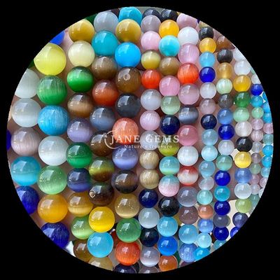 Runde Form Edelsteinperlen Farbfarben Blau Grün Orange Farbe Katzen Auge Locker Perlenstränge für Armbänder