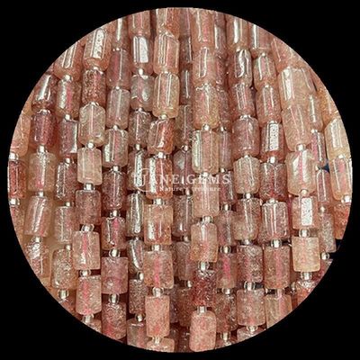 Edelsteine Perlen Naturkristall Erdbeere Quarz Edelstein Faceted Zylinderform Locker Perlenstränge für Schmuckherstellung