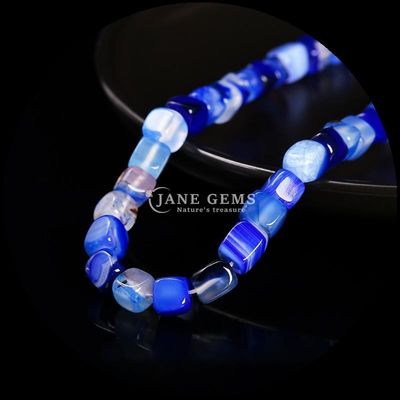 Quadratische Form Naturgemäste Perle Blau gestreifter Achat Locker Perlenstränge für Heilung und DIY Schmuck Ma