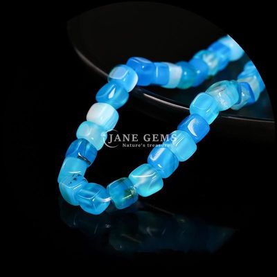 Quadratische Form Naturgemäste Perle Blau gestreifter Achat Locker Perlenstränge für Heilung und DIY Schmuck Ma