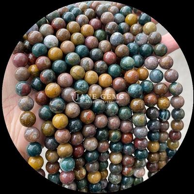 Natürlicher Edelstein mit rundem Schnitt Mondstein Fluorit Ozean Jaspis Loose Strands Perlen für DIY Schmuck