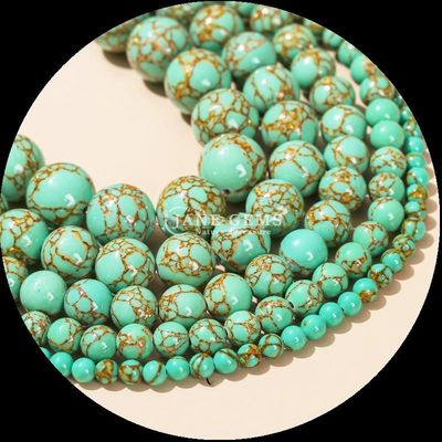 Farbe rund Form Edelsteine Perle Goldlinie Türkis Locker Perlen Stränge für DIY Geschenk